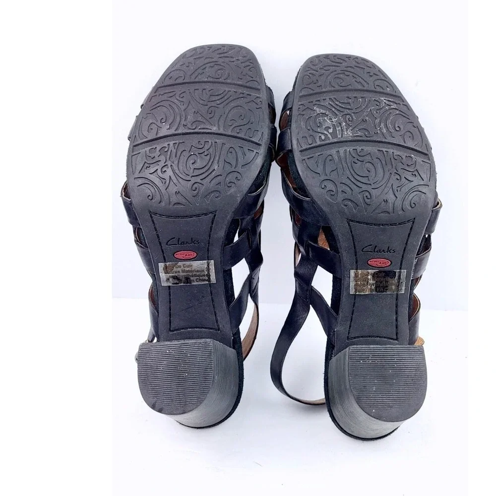 CLARKS Womens Black Crisscross Straps Round Toe Block Heel Dress Sandals‎ Size 9